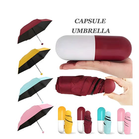 Mini Capsule-Shaped Folding Umbrella – Portable Yellow Pocket Parapluie with Tree Design & Logo Print
