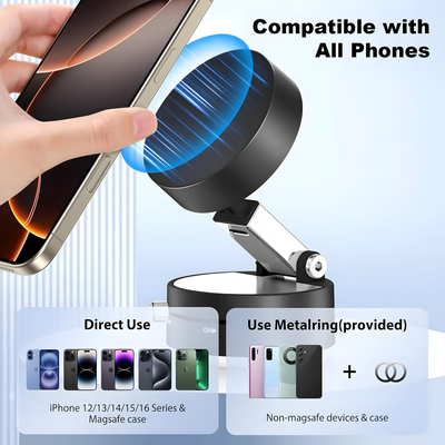 Vacuum Magnetic Suction Phone Holder – Foldable & 360° Rotatable