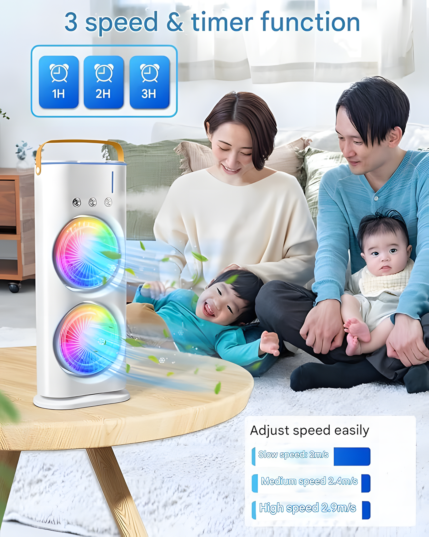 4000mAh Double Ended Spray Fan, Cold Air Fan, 2025 New 3 Gears USB Rechargeable Oscillating fan with LED Light Cooler Fan, Touch & Remote Control, 280ml Water Tank, Ice Filling Fan
