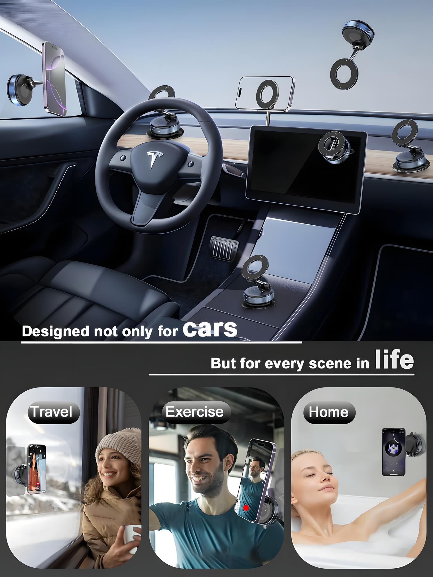 Magnetic Phone Mount Car - Vacuum Suction Dashboard Holder 360° Universal