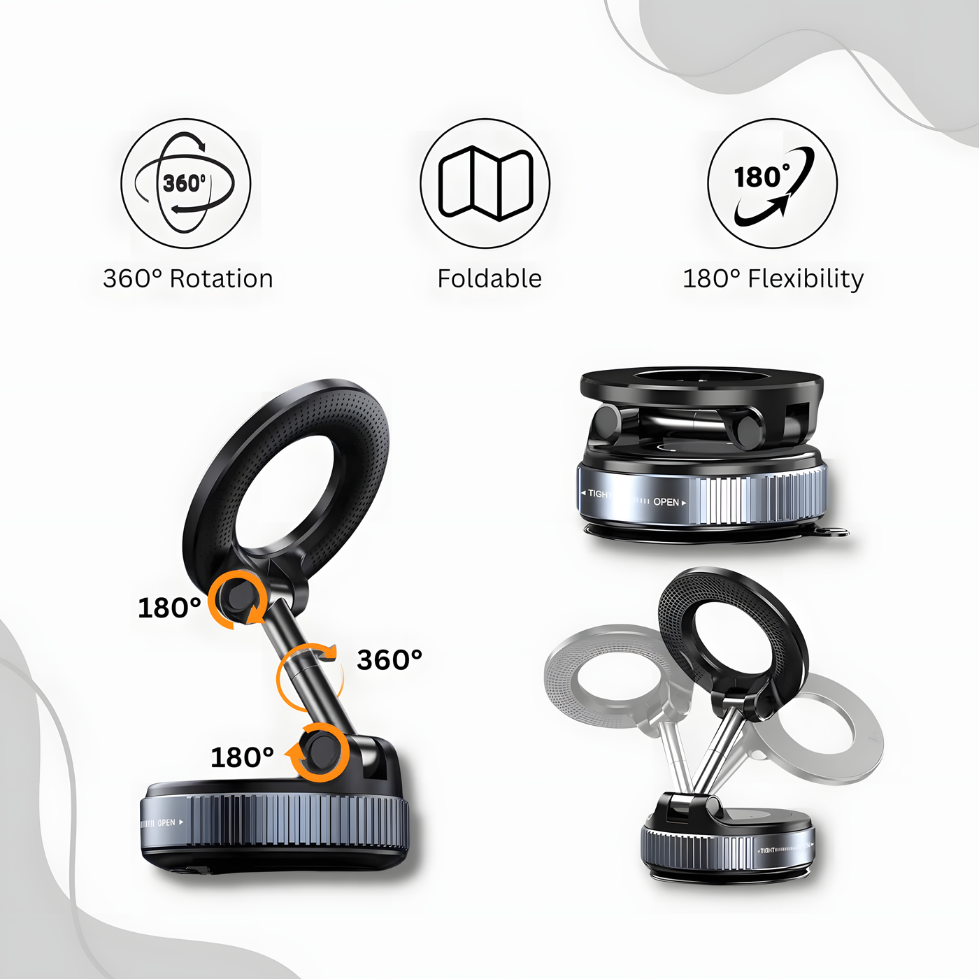 Magnetic Phone Mount Car - Vacuum Suction Dashboard Holder 360° Universal